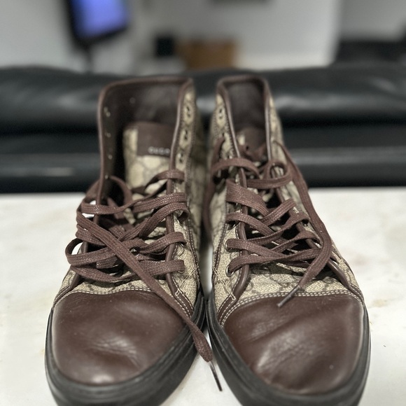 Gucci Brown/Grey GG Canvas High Top Sneakers Size 40 - Picture 6 of 9